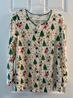 Magnetic Me Holiday Long-Sleeve Pajama Top - White/Green Size Small